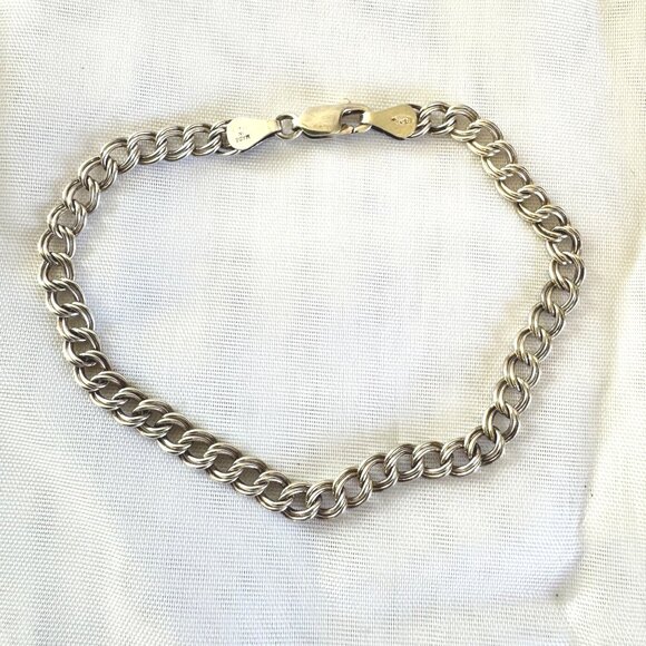 VTG Sterling Silver 925 Double Link Charm Bracelet Lobster Claw Clasp 8'' Length - Picture 7 of 9